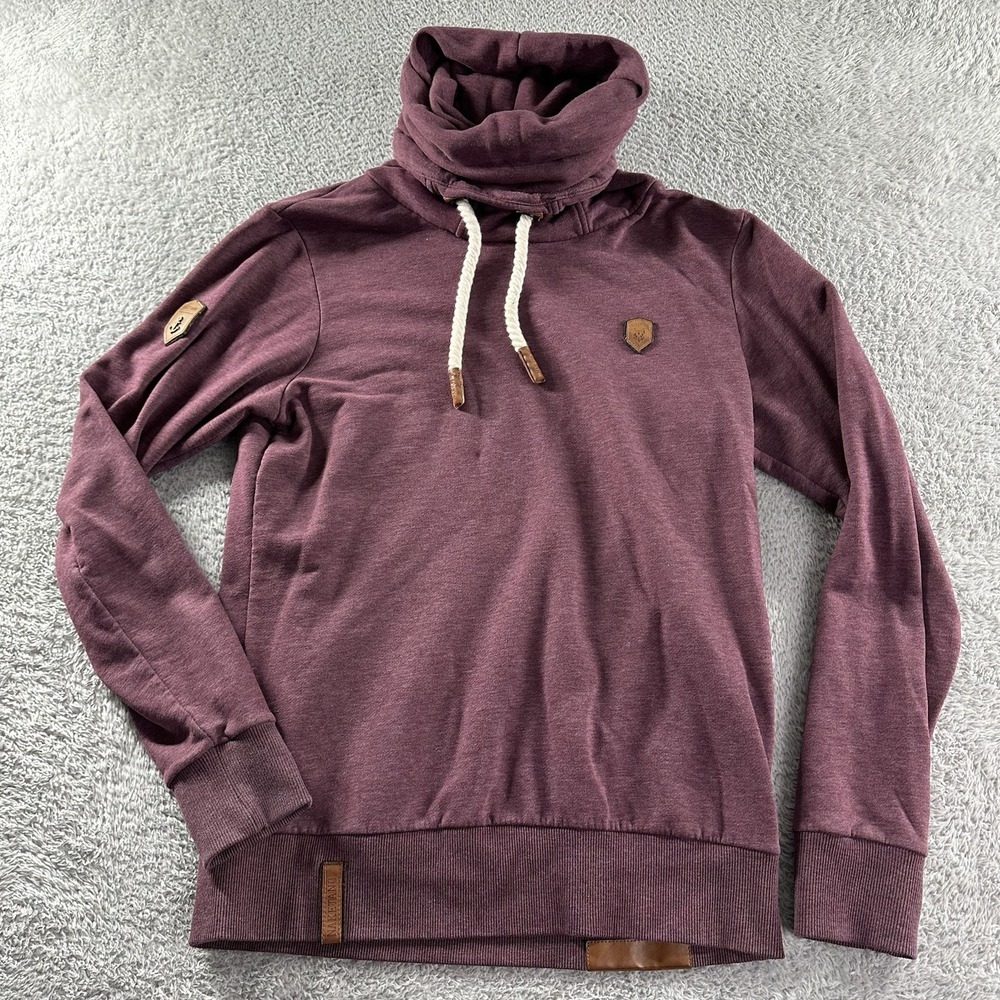 Naketano Sweater Womens Small Burgundy Cowl Neck Rope String Brave New‎ World